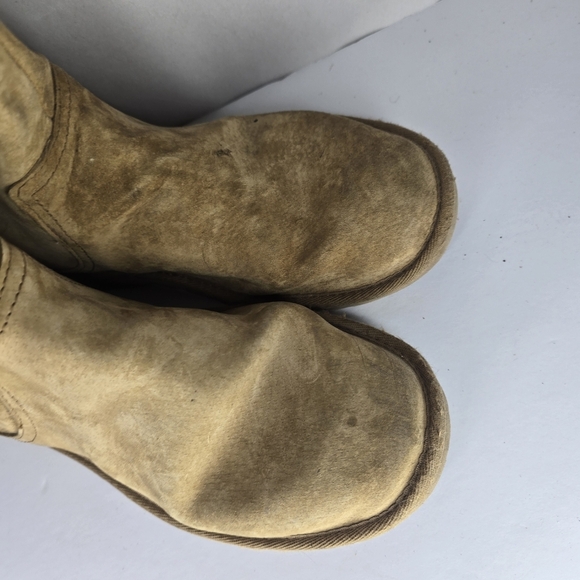 UGG BECKHAM SUEDE CHESTNUT BOOTS SIZE 7 Double Buckle Shearling Cuff - Picture 4 of 7
